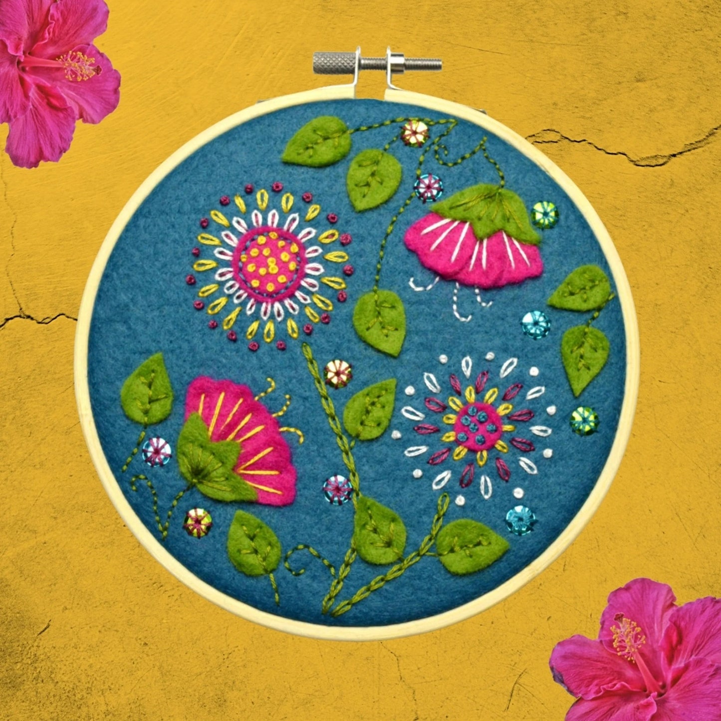 Tropical Flowers Felt Appliqué Hoop Kit | Corinne Lapierre