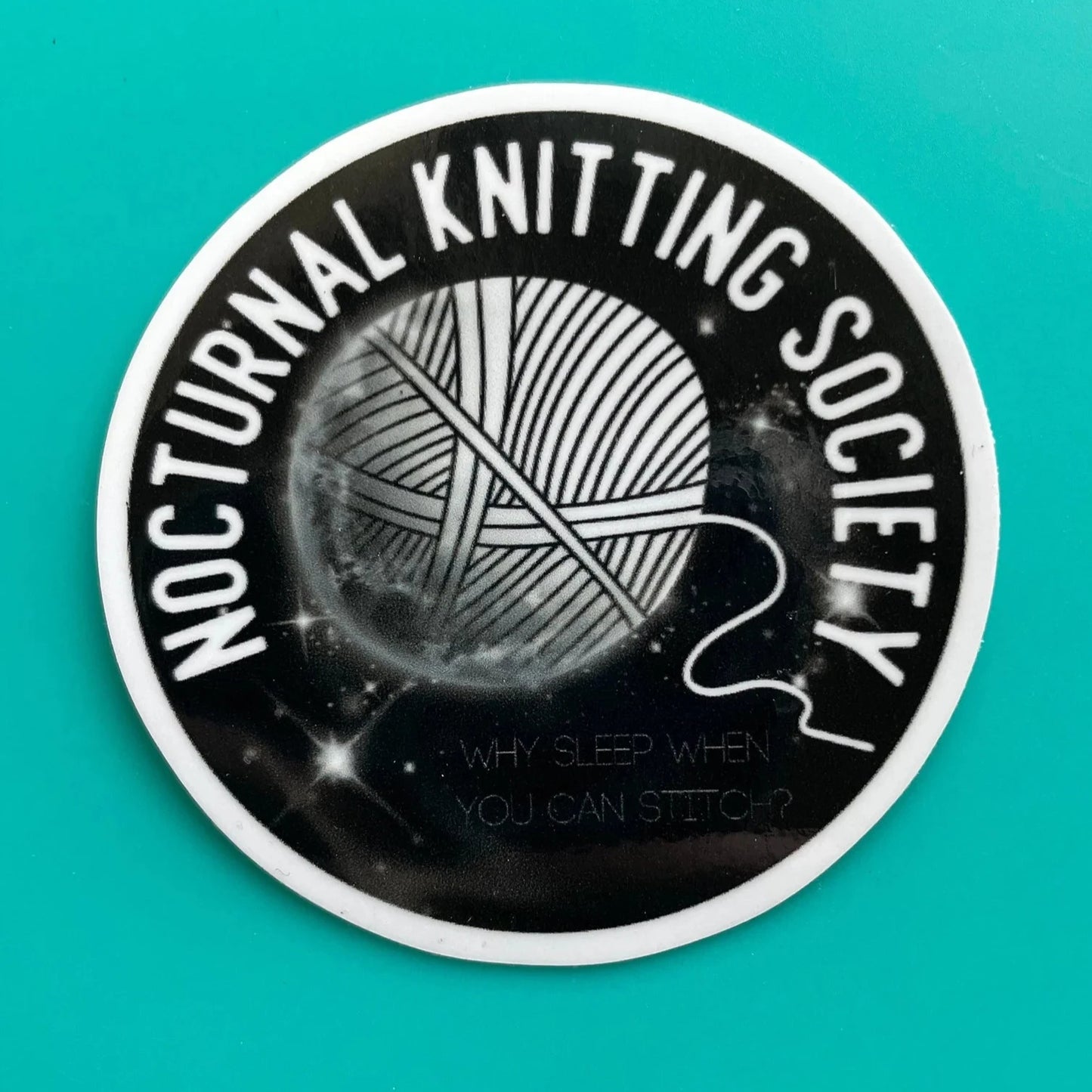 Nocturnal Knitting Society Sticker | Comma Craft Co.