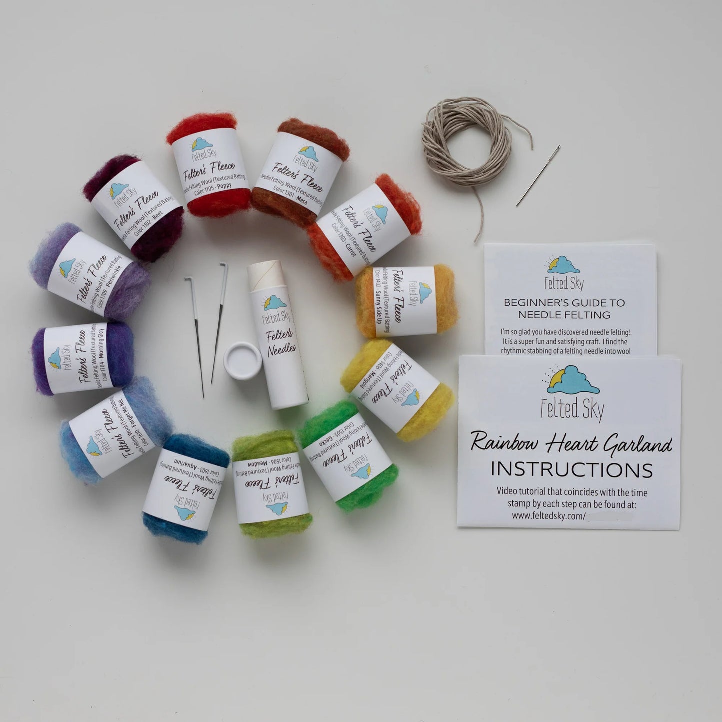 Rainbow Heart Garland Needle Felting Kit | Felted Sky