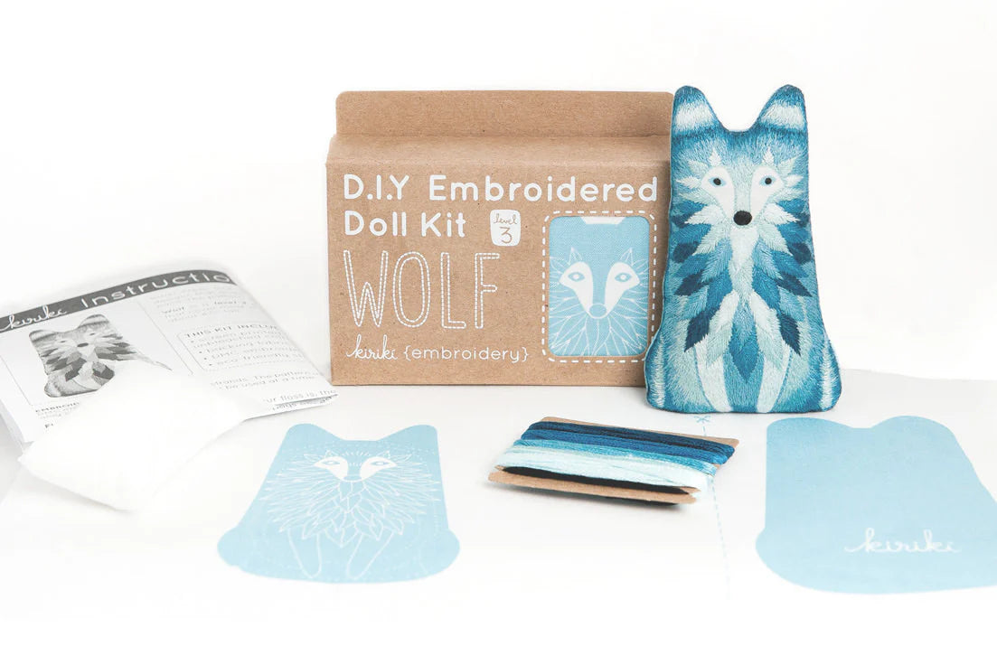 Embroidered Wolf Plushie Kit | Kiriki Press
