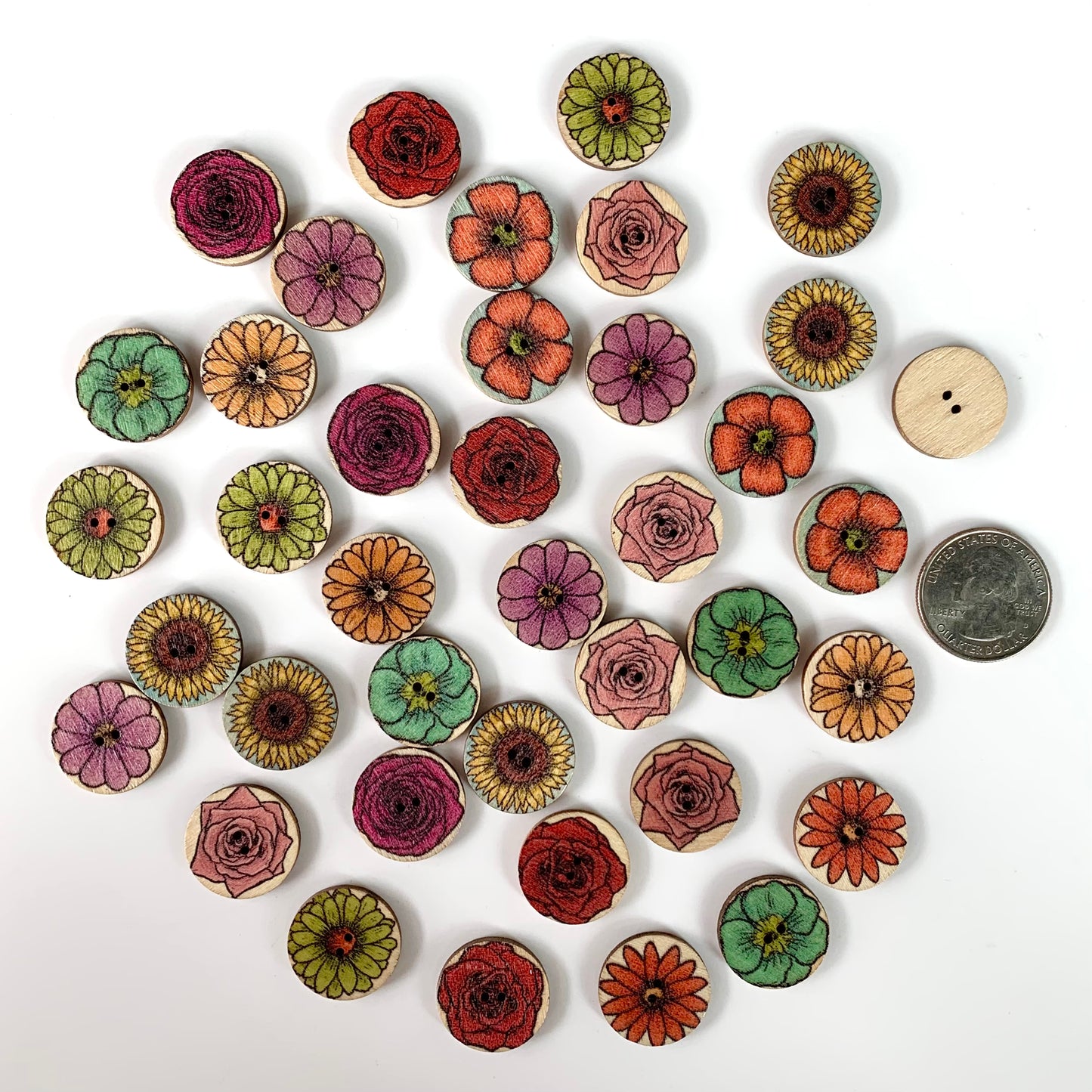 Painted Wood Buttons under 1 inch