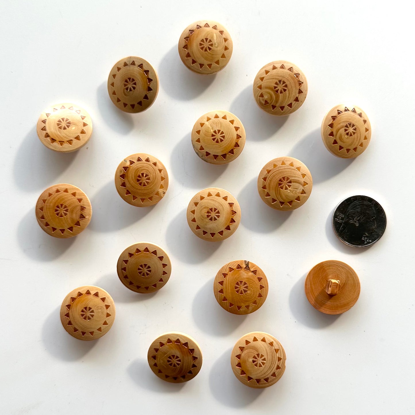 Painted & Etched Wood Buttons over 7/8 inch