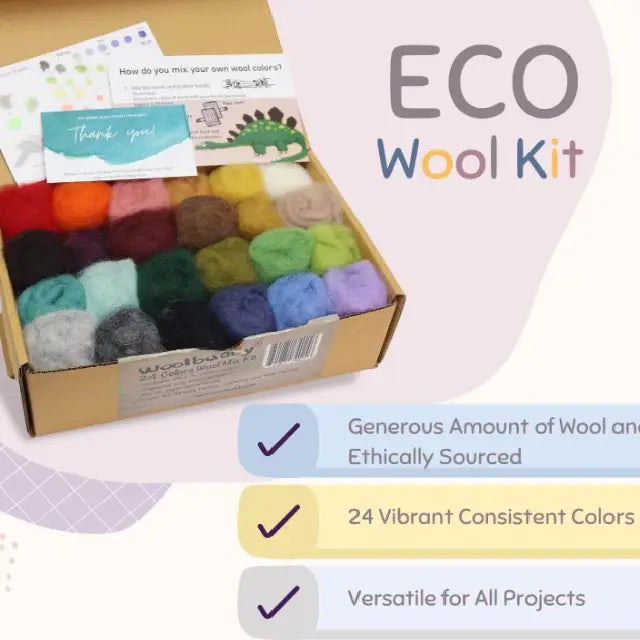 24 Colors Eco Felting Wool Kit | Woolbuddy