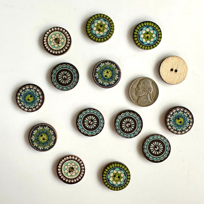 Painted & Etched Wood Buttons - 7/8 inch and under