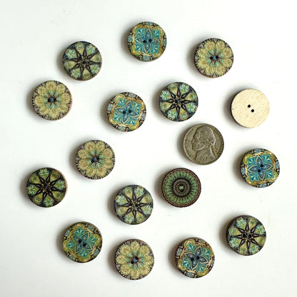 Painted & Etched Wood Buttons - 7/8 inch and under