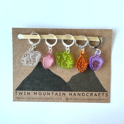 Squirrel & Acorn Shop Exclusive Stitch Markers - Twin Mountain Handcrafts