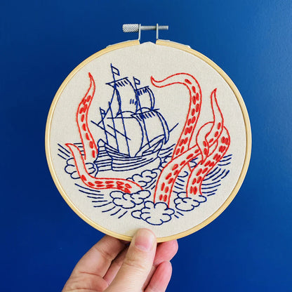 Kraken and Ship Embroidery Kit | Hook, Line & Tinker