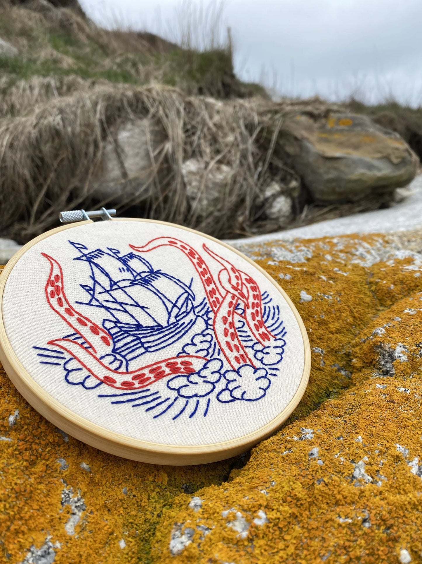 Kraken and Ship Embroidery Kit | Hook, Line & Tinker