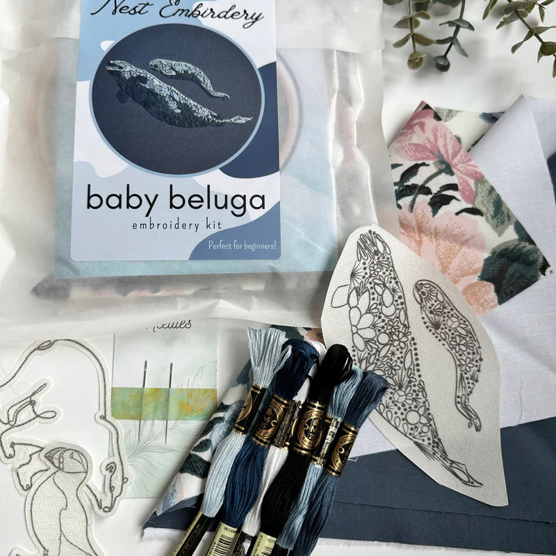 Baby Beluga Embroidery Kit | Nest Embirdery