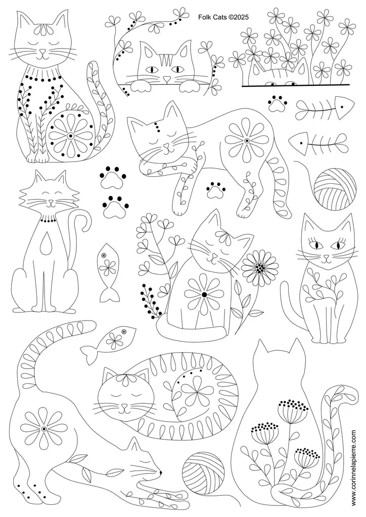 Folk Cats Stick & Stitch | Corinne Lapierre
