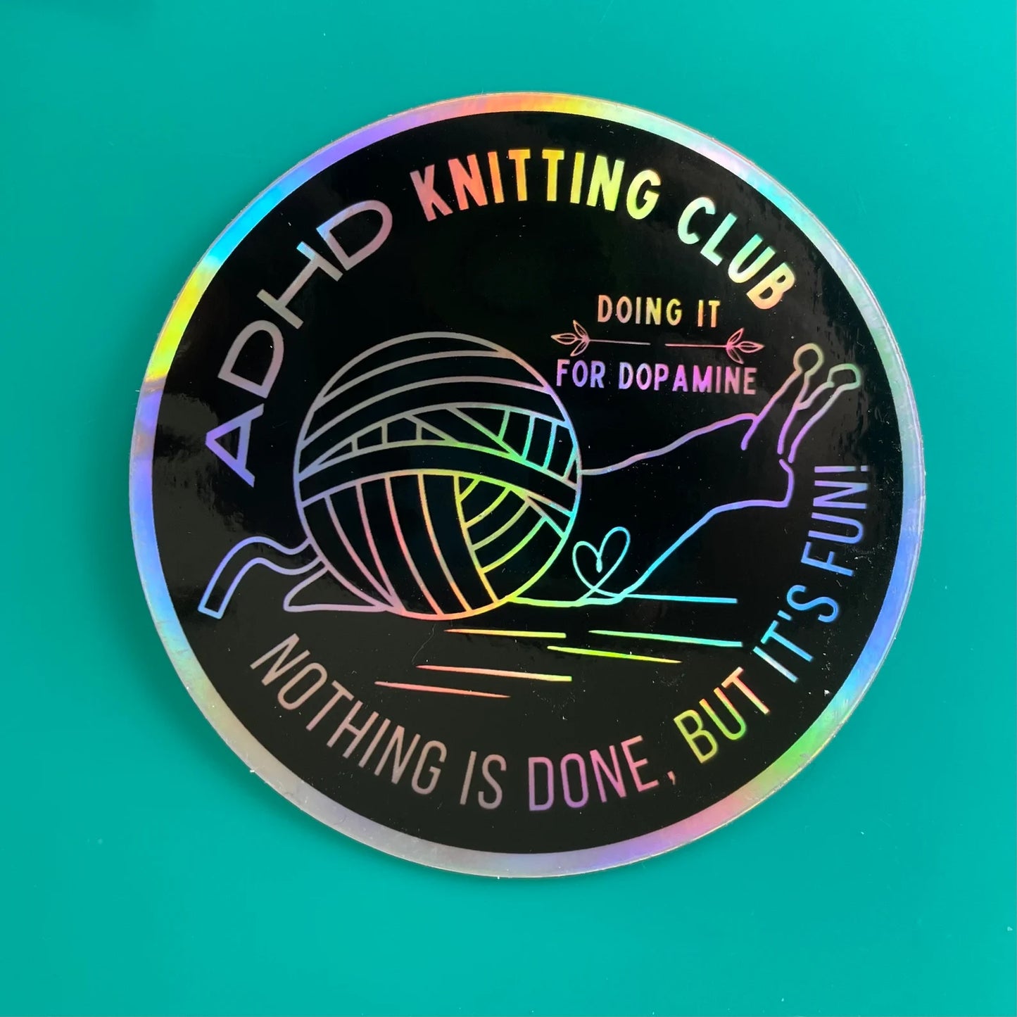 ADHD Knitting Club Sticker | Comma Craft Co.