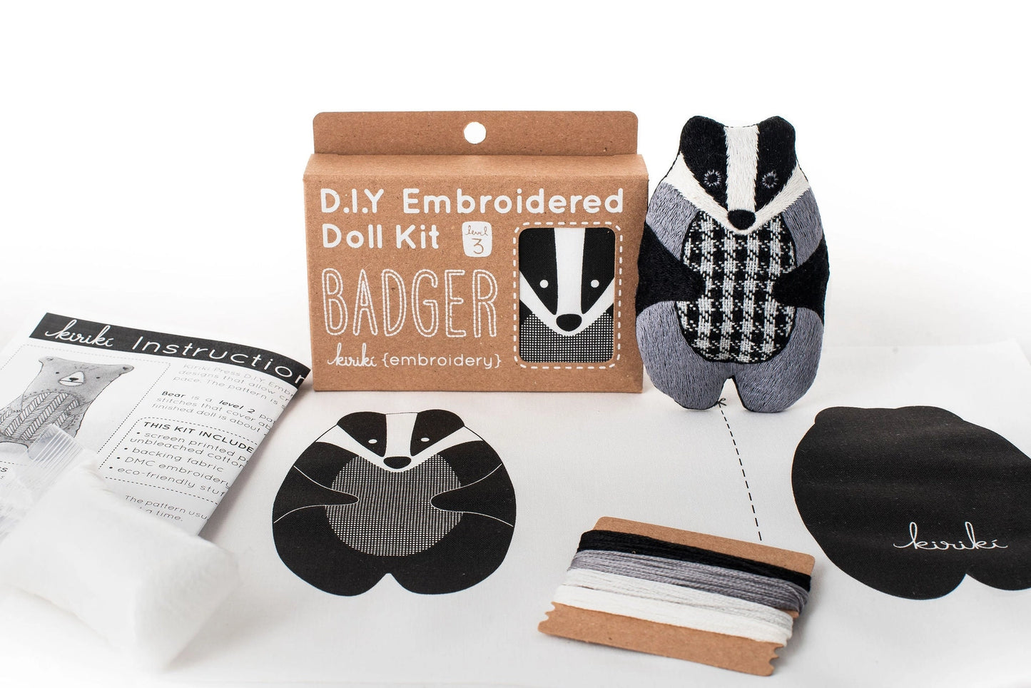 Embroidered Badger Plushie Kit | Kiriki Press