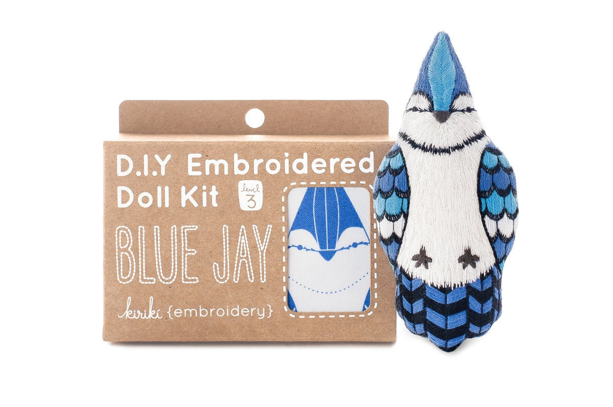 Embroidered Blue Jay Plushie Kit | Kiriki Press