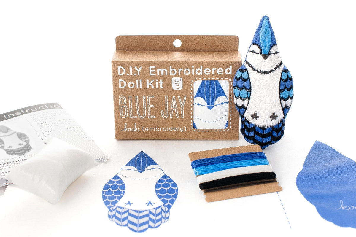 Embroidered Blue Jay Plushie Kit | Kiriki Press