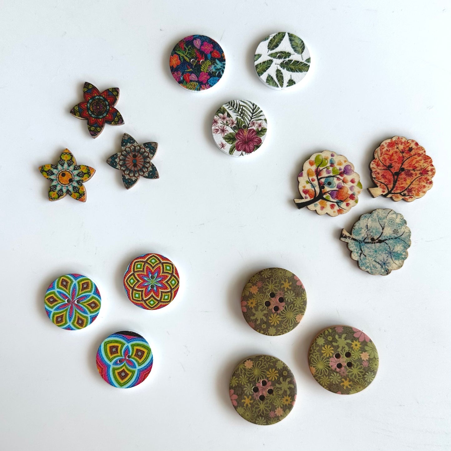 Painted & Etched Wood Buttons over 7/8 inch