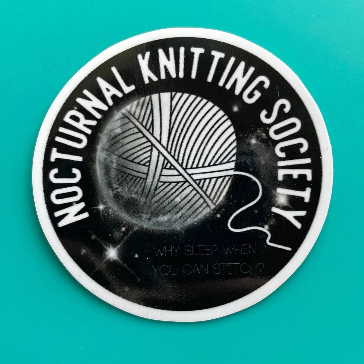 Noctural Knitting Society Sticker | Comma Craft Co.