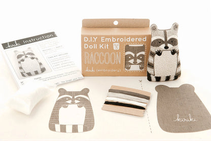 Embroidered Raccoon Plushie Kit | Kiriki Press