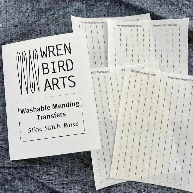 Simple Lined Sashiko Style Mending Pattern Transfers | Wrenbirdarts