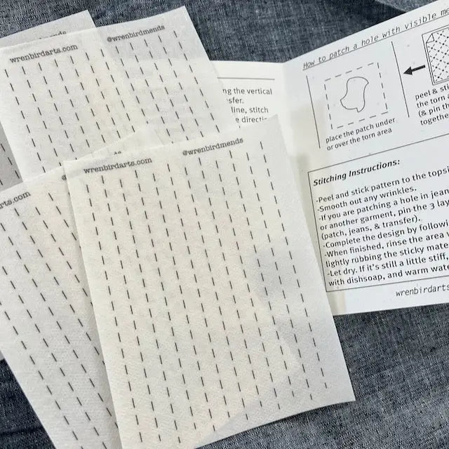 Simple Lined Sashiko Style Mending Pattern Transfers | Wrenbirdarts