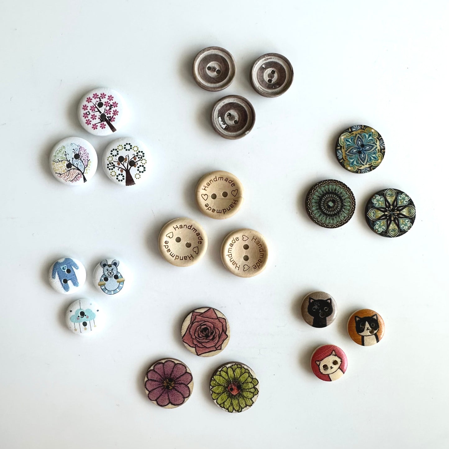 Painted & Etched Wood Buttons - 7/8 inch and under